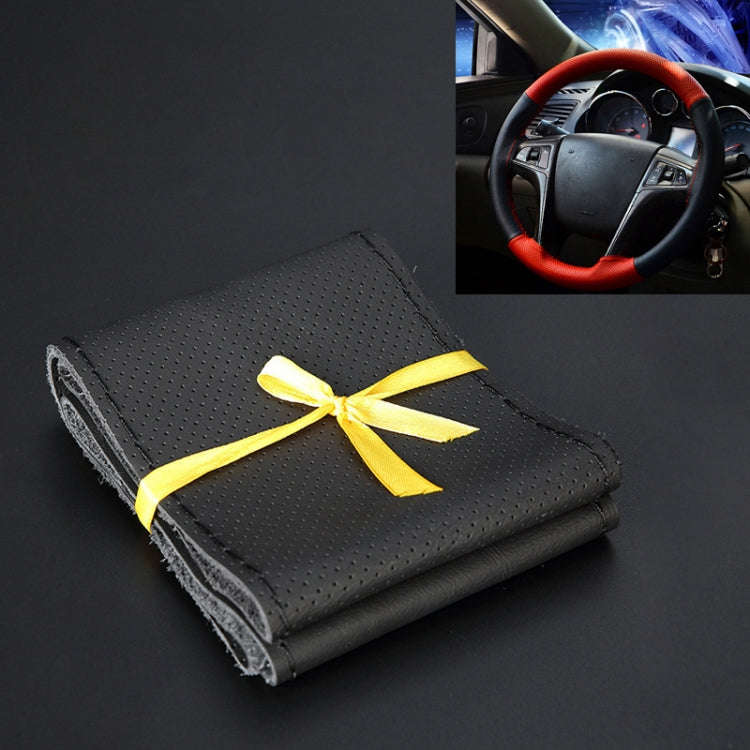 Car Genuine Leather Hand-stitched Adaptation Steering Wheel Cover, For Steering Wheel Size 37-38c...