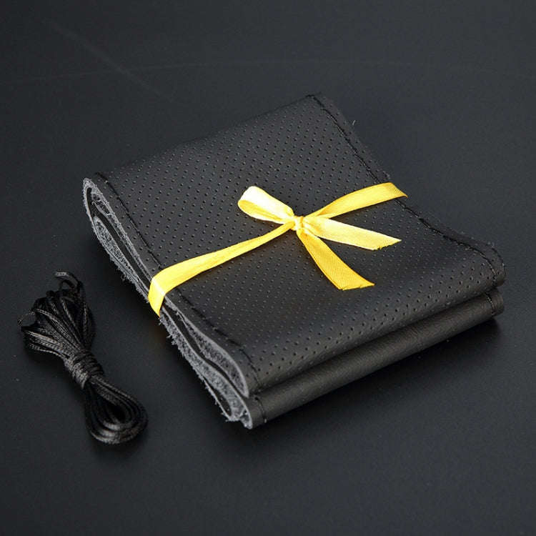 Car Genuine Leather Hand-stitched Adaptation Steering Wheel Cover, For Steering Wheel Size 37-38c...