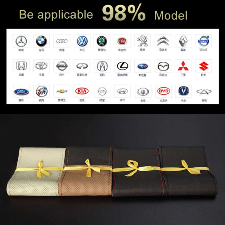 Car Genuine Leather Hand-stitched Adaptation Steering Wheel Cover, For Steering Wheel Size 37-38c...
