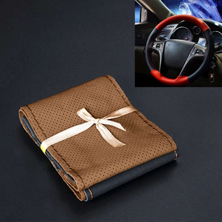 Car Genuine Leather Hand-stitched Adaptation Steering Wheel Cover, For Steering Wheel Size 37-38c...
