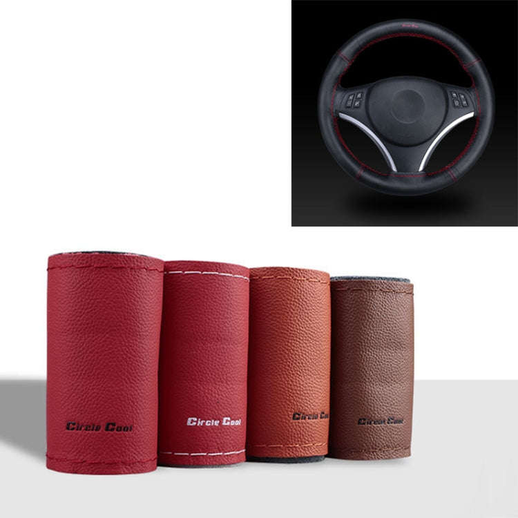 Car Universal 38cm Genuine Leather Hand-stitched Steering Wheel Cover(Black Red)