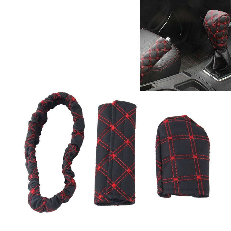 3 PCS Car Hand Brake Cover Shift Knob Gear Stick Cushion Sets Rear View Mirror Sets Cover Car Acc...