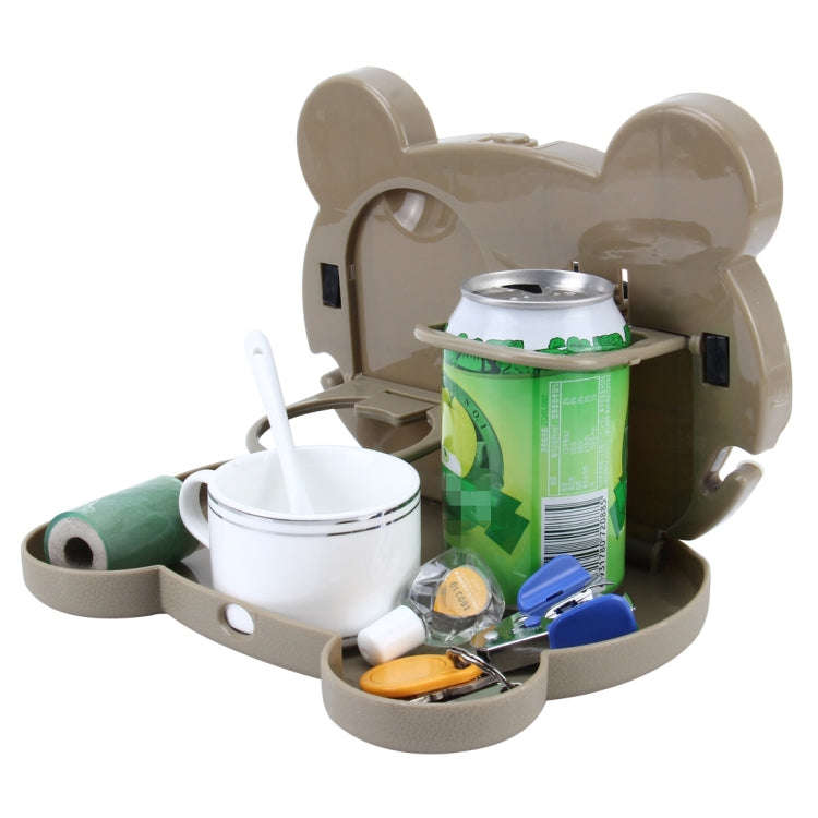 Cartoon Style Foldable Back Car Seat Drink Holder Back Seat Food Tray Storage Organizer Table(Brown)
