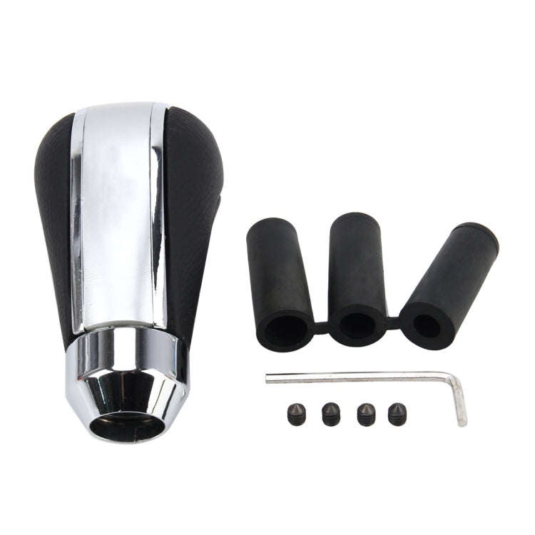 Universal Car Leather Metal Gear Shift Knob Modified Car Auto Transmission Shift Lever Knob(Silver)