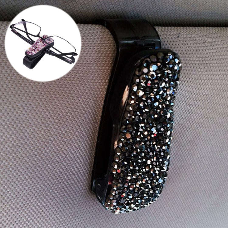 Car Mixed Color Diamond Mounted Glasses Bill Clip Holder (Black)