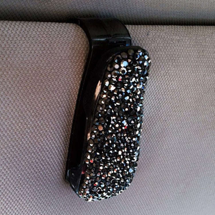Car Mixed Color Diamond Mounted Glasses Bill Clip Holder (Black)