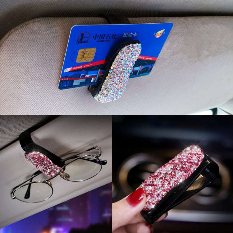 Car Mixed Color Diamond Mounted Glasses Bill Clip Holder (Black)