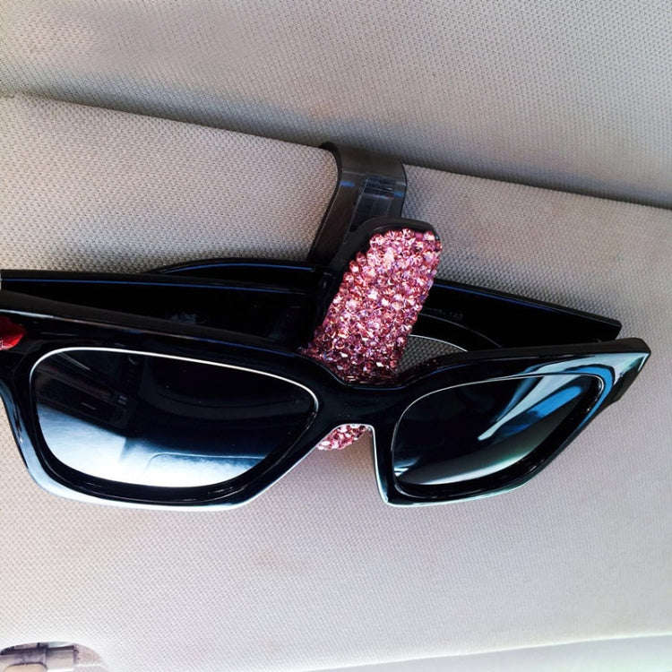 Car Pure Color Diamond Mounted Glasses Bill Clip Holder (Pink)