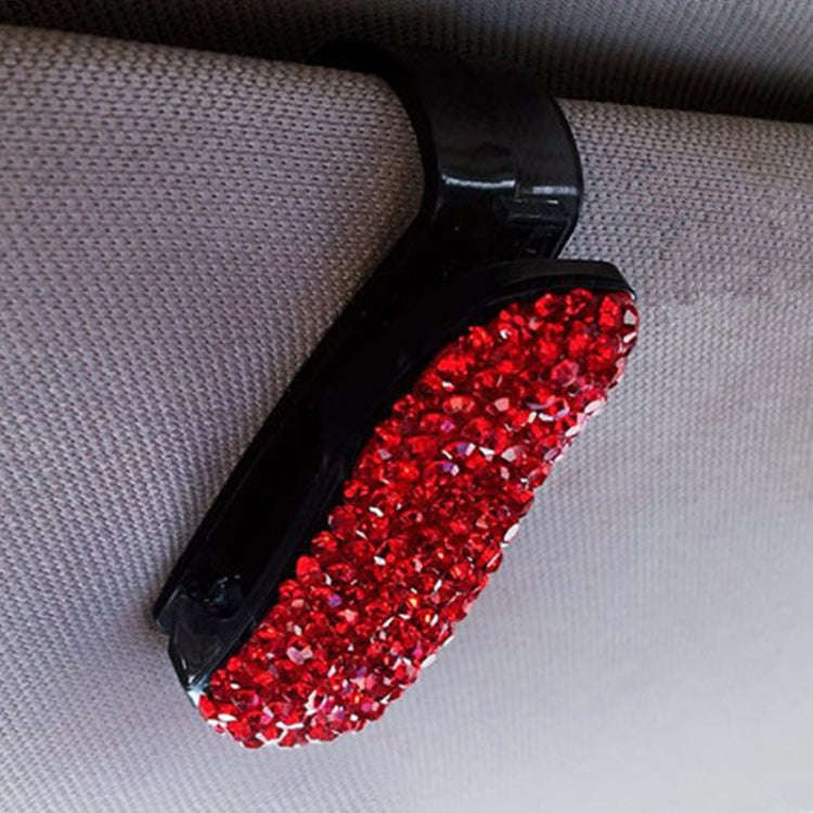Car Pure Color Diamond Mounted Glasses Bill Clip Holder (Red)
