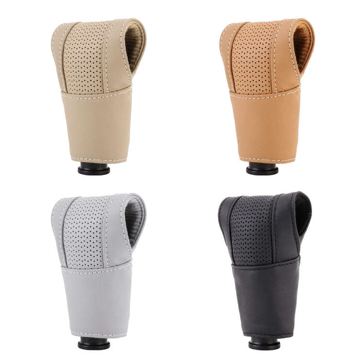 Universal Nonslip Breathable Genuine Leather Car Gear Shift Knob Cover(Black)
