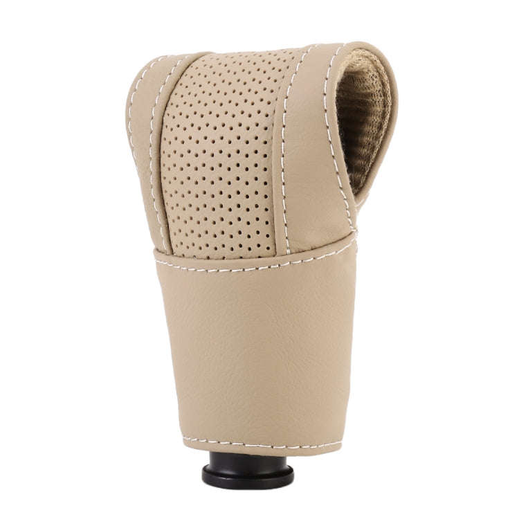 Universal Nonslip Breathable Genuine Leather Car Gear Shift Knob Cover(Beige)
