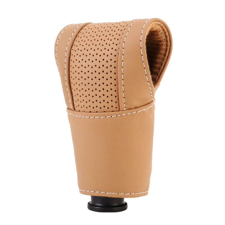 Universal Nonslip Breathable Genuine Leather Car Gear Shift Knob Cover(Brown)