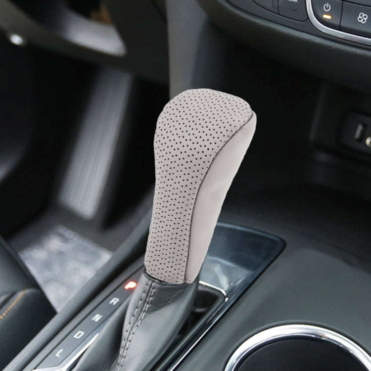 Universal Nonslip Breathable Genuine Leather Car Gear Shift Knob Cover(Grey)