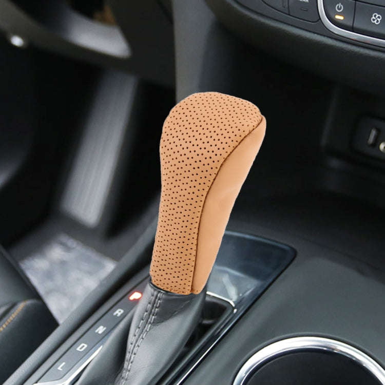 Universal Nonslip Breathable Genuine Leather Car Gear Shift Knob Cover(Brown)