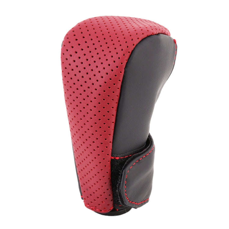 Universal Nonslip Breathable Genuine Leather Car Gear Shift Knob Cover(Black Red)