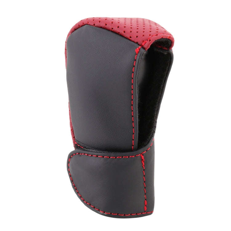 Universal Nonslip Breathable Genuine Leather Car Gear Shift Knob Cover(Black Red)