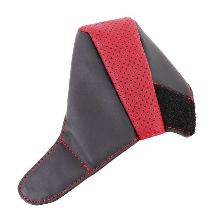 Universal Nonslip Breathable Genuine Leather Car Gear Shift Knob Cover(Black Red)