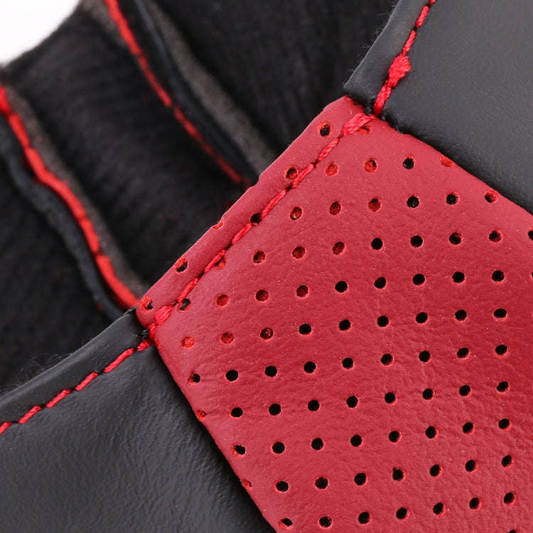 Universal Nonslip Breathable Genuine Leather Car Gear Shift Knob Cover(Black Red)