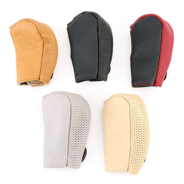 Universal Nonslip Breathable Genuine Leather Car Gear Shift Knob Cover(Black Red)