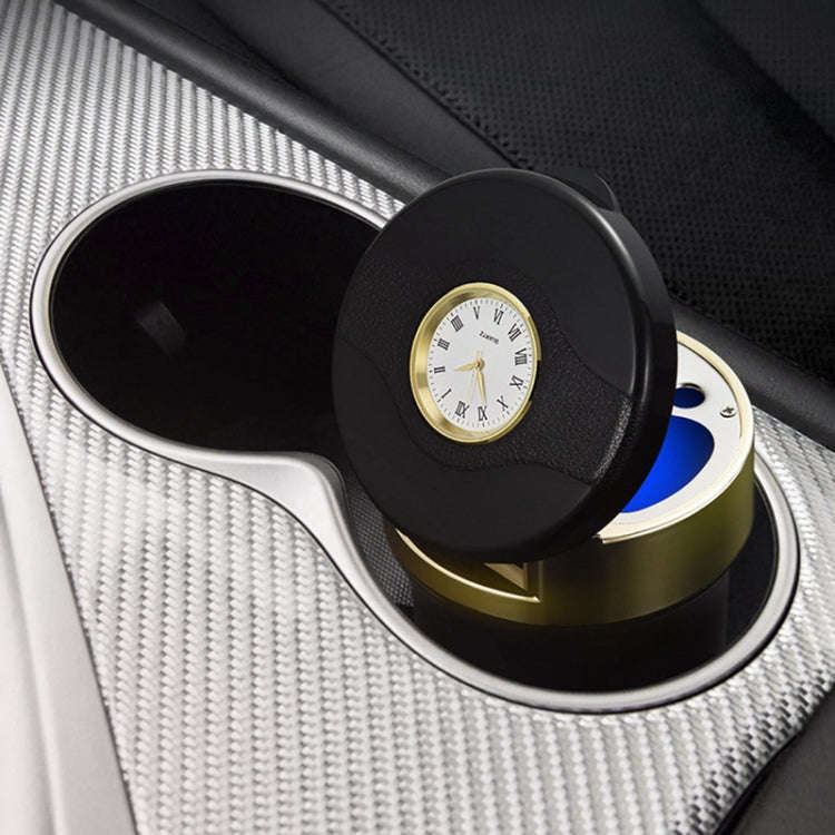 Multi-function Portable Creative LED Car Cigarette Ash Tray Ashtray with Clock(Gold)