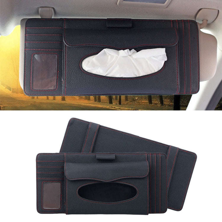 DERANFU 3 In 1 Lichee Texture Multi-function Car Hang Type Leather Towel Box with Card Slot & CD ...
