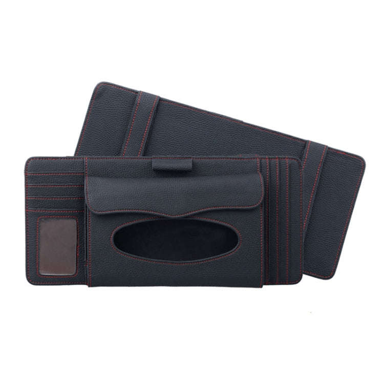 DERANFU 3 In 1 Lichee Texture Multi-function Car Hang Type Leather Towel Box with Card Slot & CD ...