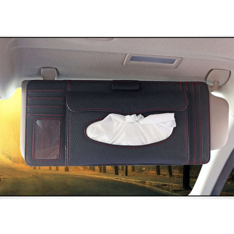 DERANFU 3 In 1 Lichee Texture Multi-function Car Hang Type Leather Towel Box with Card Slot & CD ...
