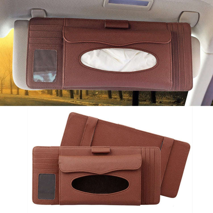 DERANFU 3 In 1 Lichee Texture Multi-function Car Hang Type Leather Towel Box with Card Slot & CD ...