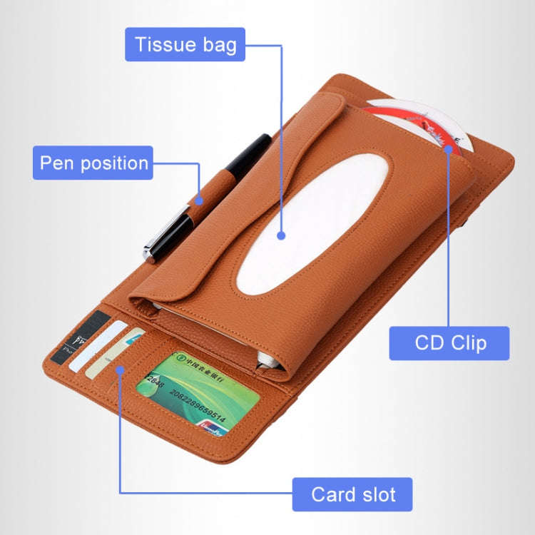 DERANFU 3 In 1 Lichee Texture Multi-function Car Hang Type Leather Towel Box with Card Slot & CD ...