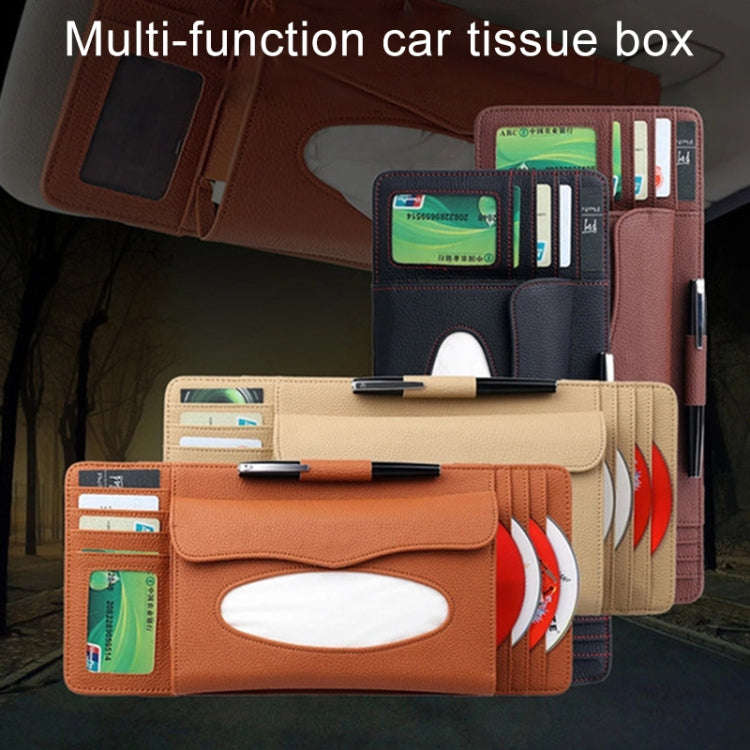DERANFU 3 In 1 Lichee Texture Multi-function Car Hang Type Leather Towel Box with Card Slot & CD ...