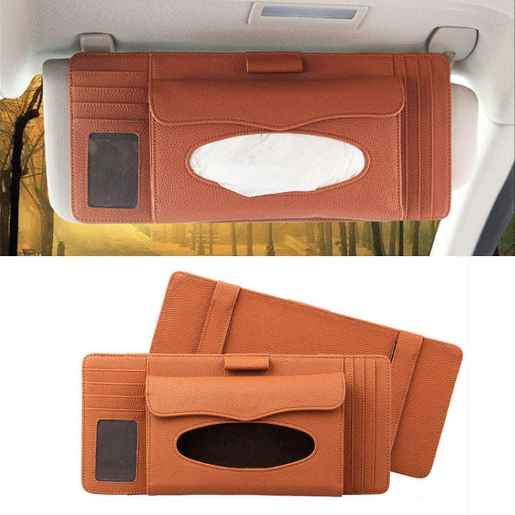 DERANFU 3 In 1 Lichee Texture Multi-function Car Hang Type Leather Towel Box with Card Slot & CD ...