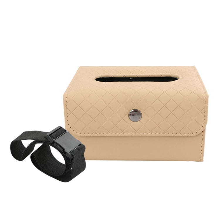 DERANFU Multi-function Car Backseat Hanger Armrest Box Leather Towel Box(Beige)