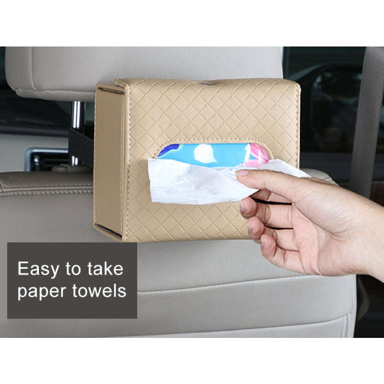 DERANFU Multi-function Car Backseat Hanger Armrest Box Leather Towel Box(Beige)