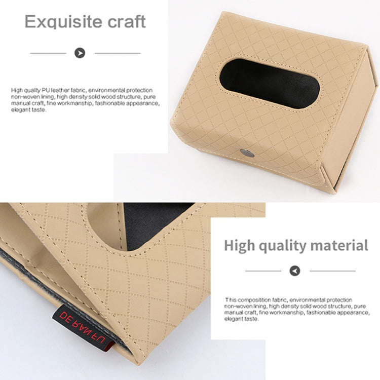 DERANFU Multi-function Car Backseat Hanger Armrest Box Leather Towel Box(Beige)