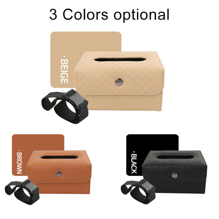 DERANFU Multi-function Car Backseat Hanger Armrest Box Leather Towel Box(Beige)