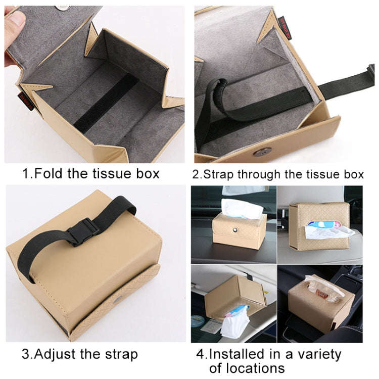 DERANFU Multi-function Car Backseat Hanger Armrest Box Leather Towel Box(Beige)