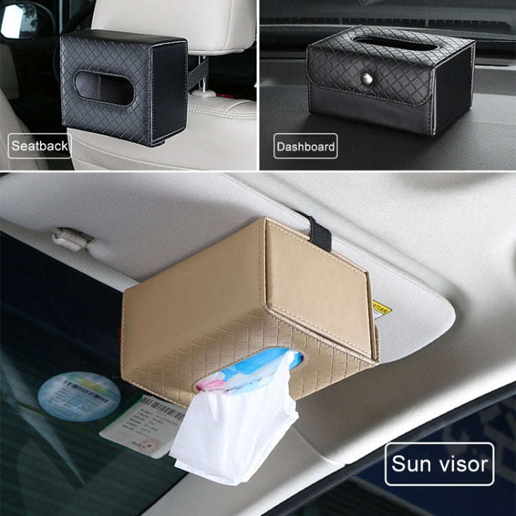 DERANFU Multi-function Car Backseat Hanger Armrest Box Leather Towel Box(Beige)