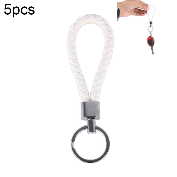 5pcs Car Key Ring Holder With Leather Strip(White)