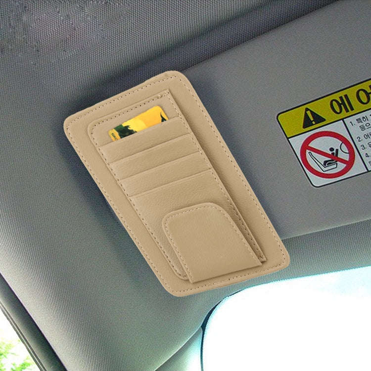 Multi-functional Auto Car Sun Visor Sunglass Holder Card Bill Ticket Storage Holder Pouch Bag(Khaki)