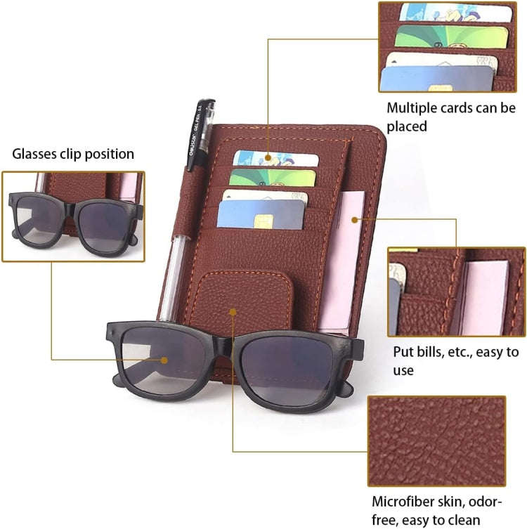 Multi-functional Auto Car Sun Visor Sunglass Holder Card Bill Ticket Storage Holder Pouch Bag(Khaki)