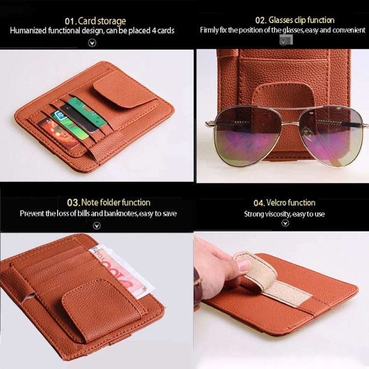 Multi-functional Auto Car Sun Visor Sunglass Holder Card Bill Ticket Storage Holder Pouch Bag(Khaki)