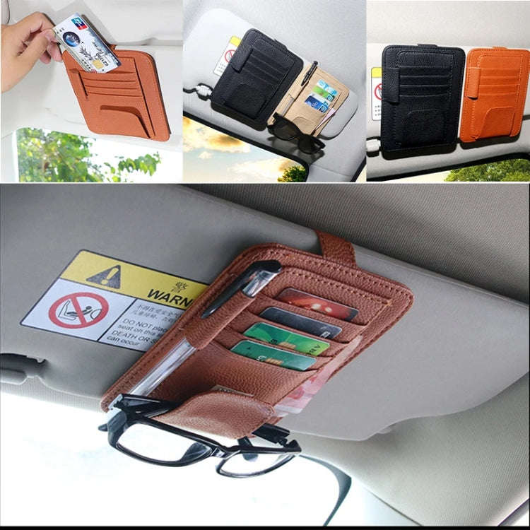 Multi-functional Auto Car Sun Visor Sunglass Holder Card Bill Ticket Storage Holder Pouch Bag(Khaki)