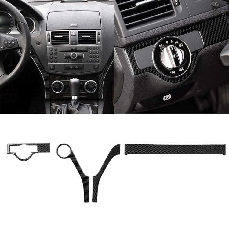 3 PCS Car Carbon Fiber Headlights Frame Decorative Sticker for Mercedes-Benz W204 C Class 2007-20...
