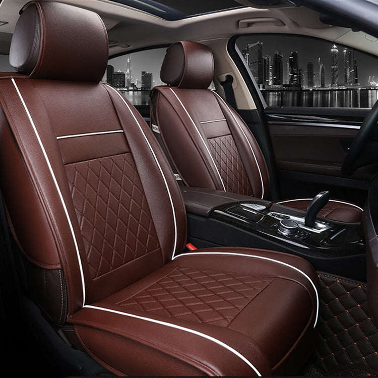 Car Leather Full Coverage Seat Cushion Cover, Standard Version, Only One Seat(Coffee)