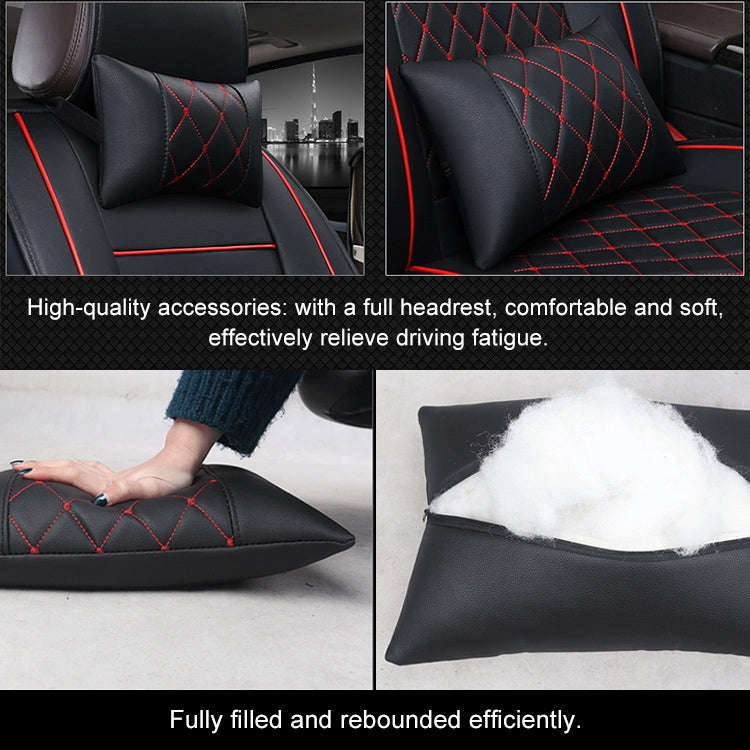 Car Leather Full Coverage Seat Cushion Cover, Luxury Version,Only One Front Seat(Black Red)