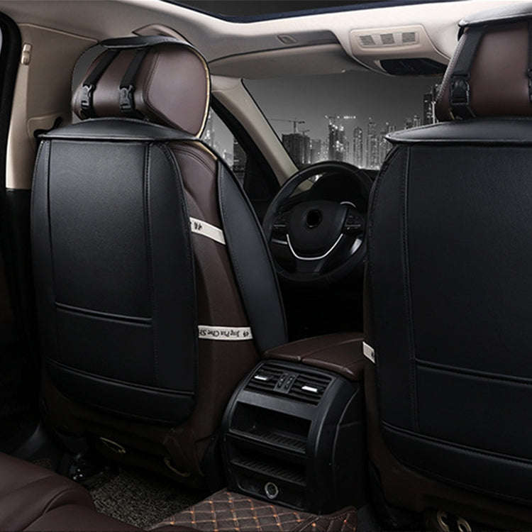 Car Leather Full Coverage Seat Cushion Cover, Luxury Version,Only One Front Seat(Black White)