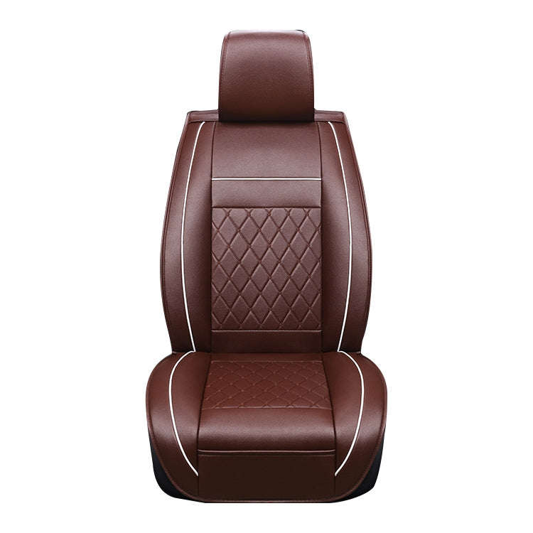 Car Leather Full Coverage Seat Cushion Cover, Luxury Version,Only One Front Seat(Coffee)