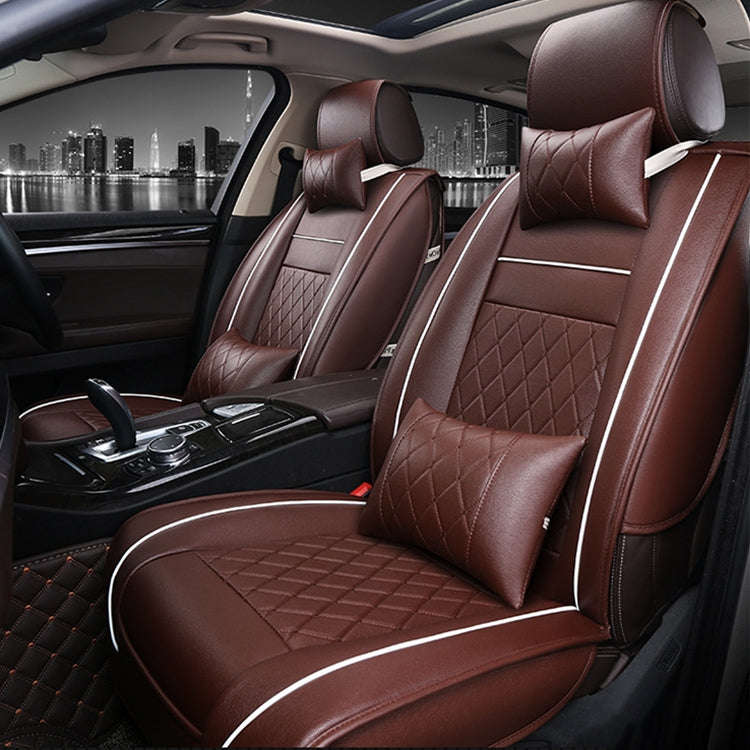 Car Leather Full Coverage Seat Cushion Cover, Luxury Version,Only One Front Seat(Coffee)