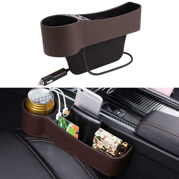 Car Multi-functional Driver Seat Console PU Leather Box Cigarette Lighter Charging Pocket Cup Hol...