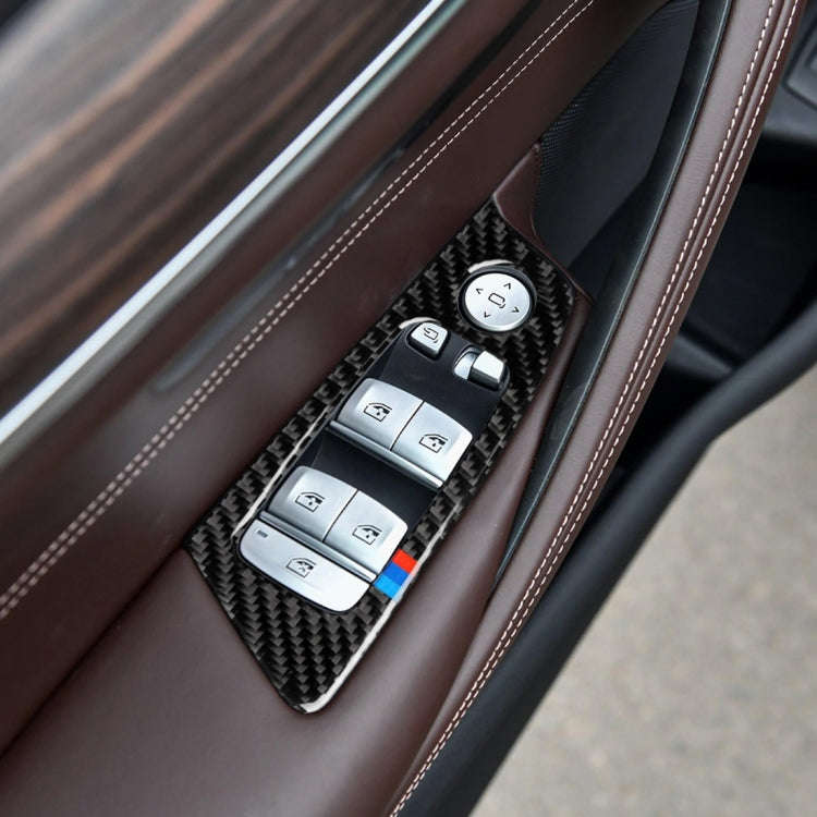 Car Tricolor Carbon Fiber Door Window Lift Panel Decorative Sticker for , Left DriveMW 5 Series G...